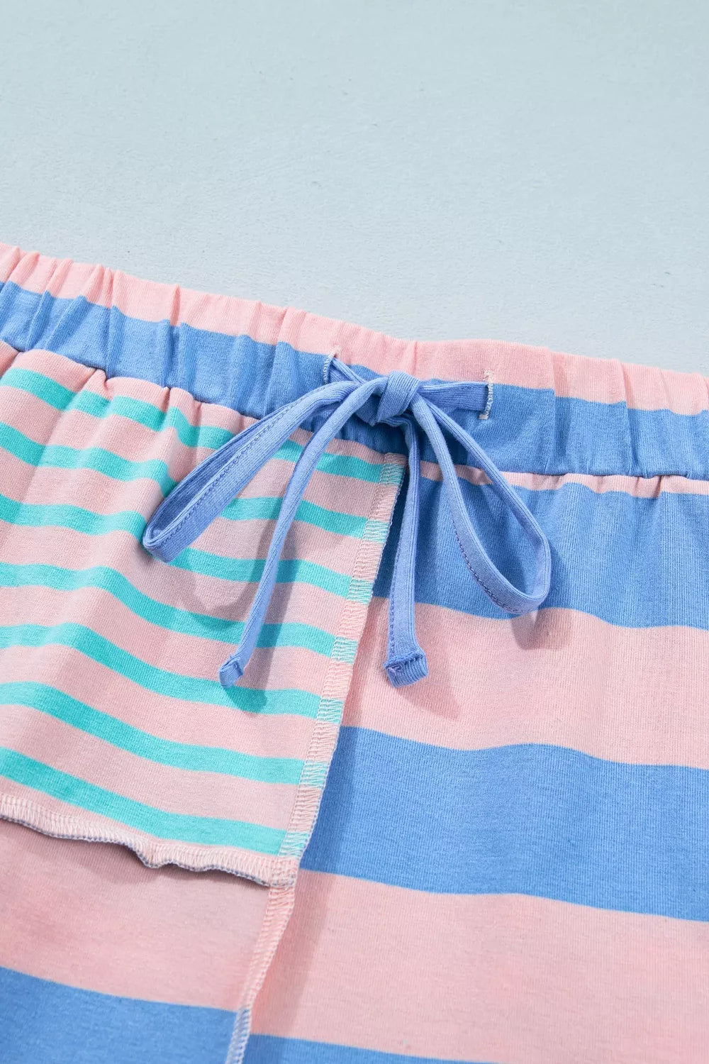 Stripe Exposed Seam Mixed Patchwork Loose Short Set