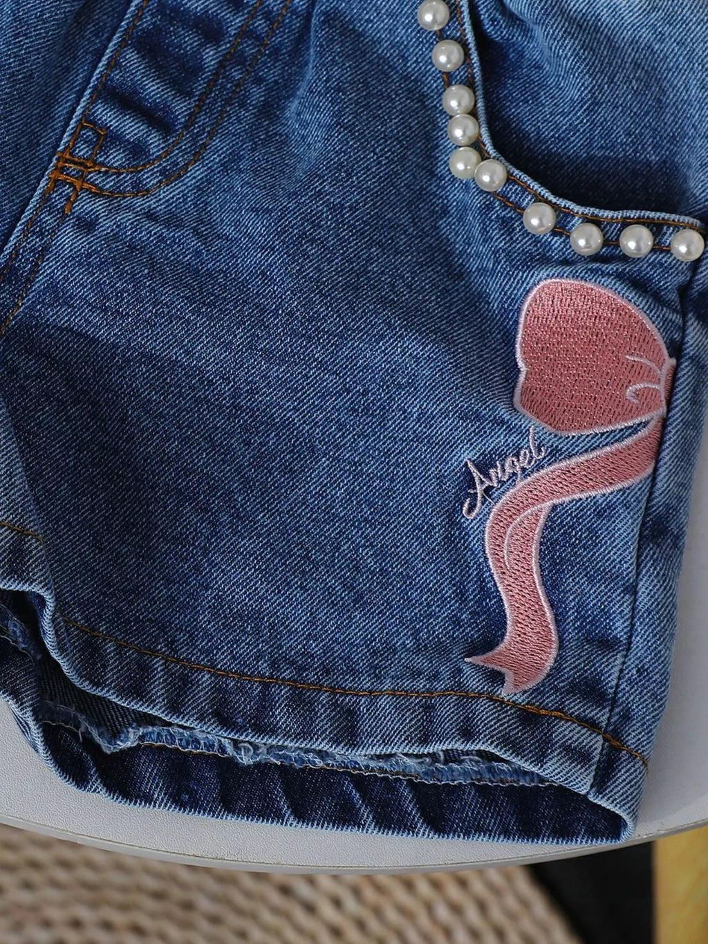 Children's Bowknot T-shirt and Denim Shorts Set