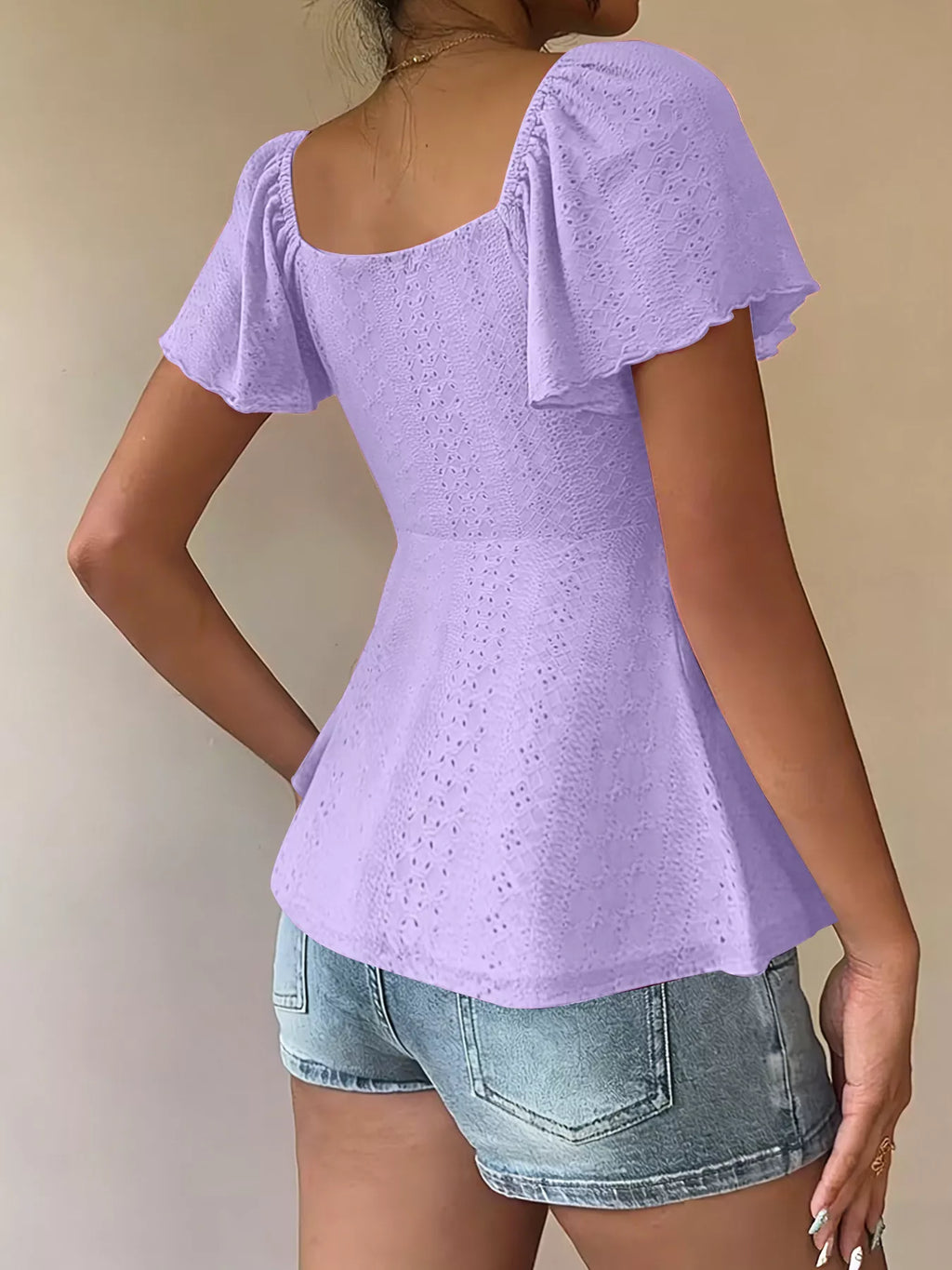 Sweetheart Neck Flutter Sleeve Top