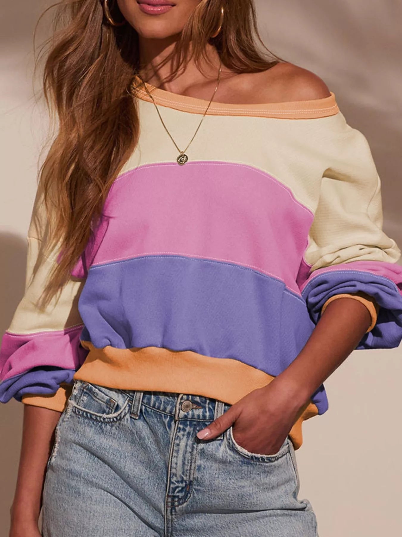 Color Block Drop Shoulder Sweatshirt