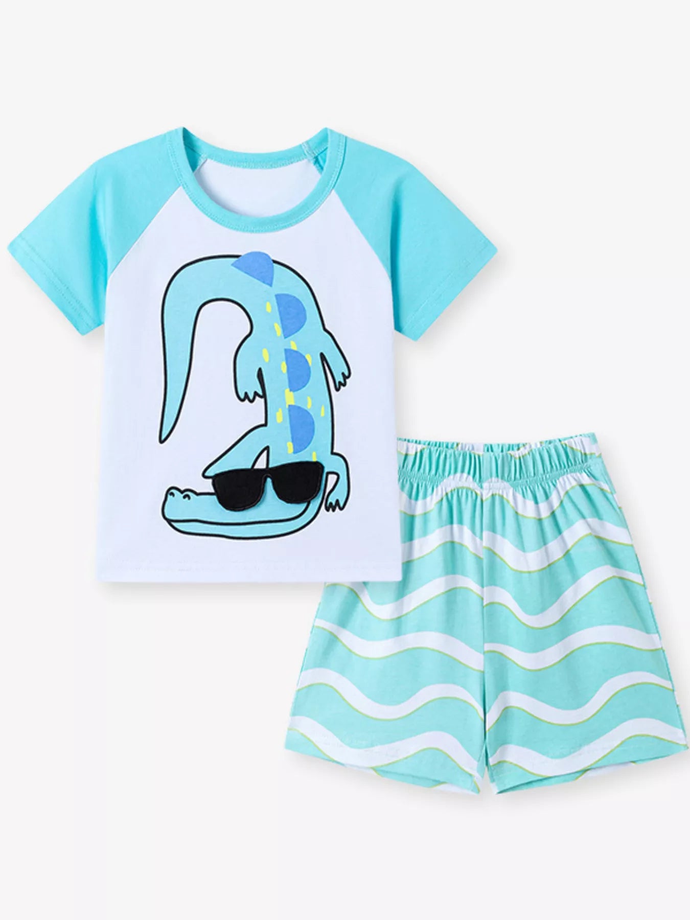Children's Animal Round Neck Top and Shorts Set