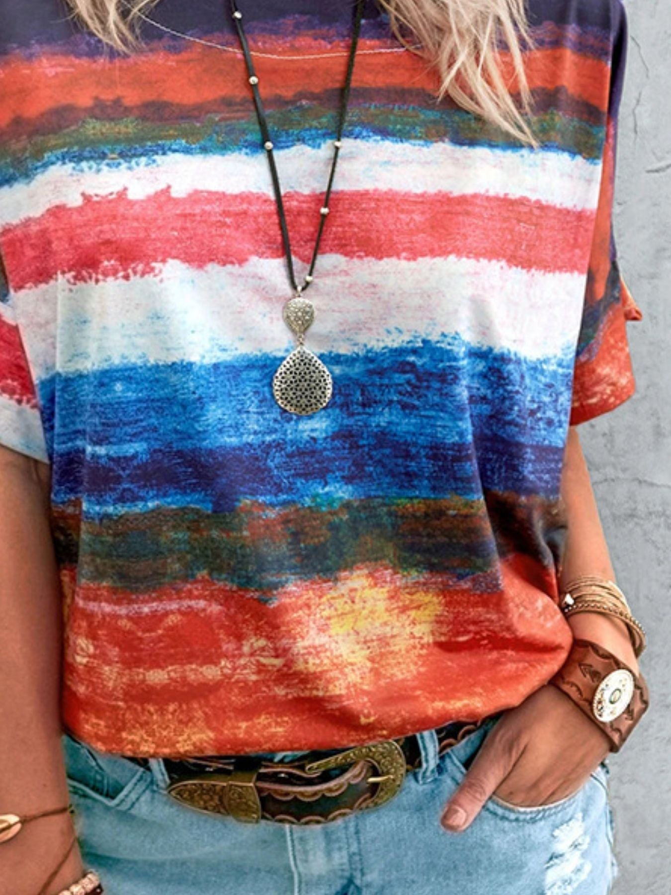 Contrast Round Neck Casual T-Shirt