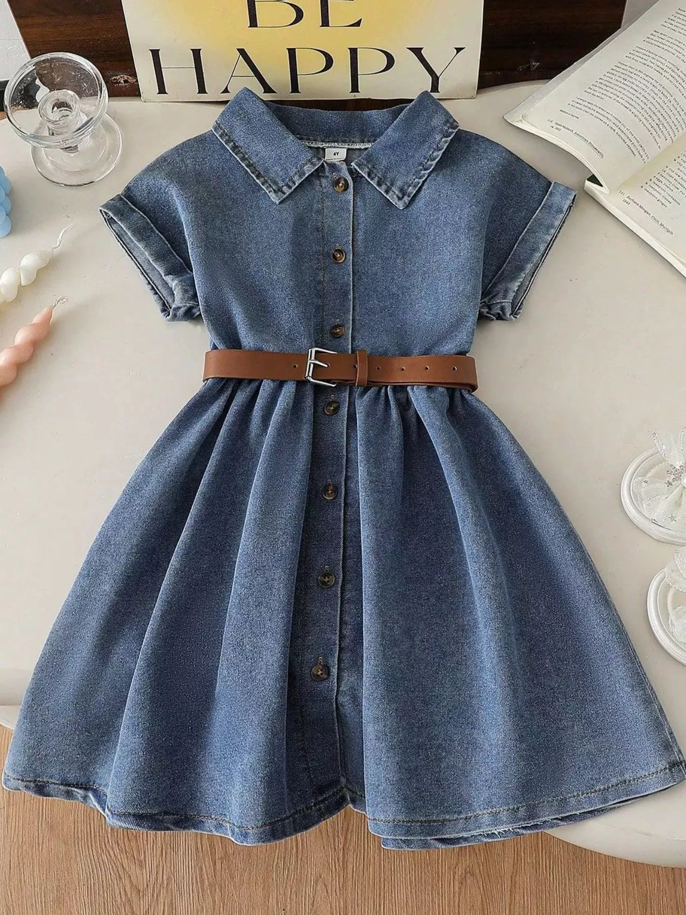Children's Casual Denim Button-Down Dress
