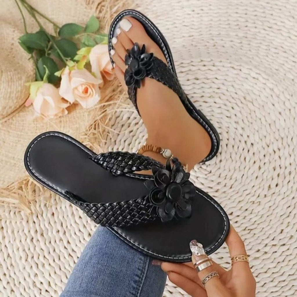 Floral Accent Braided Thong Sandals