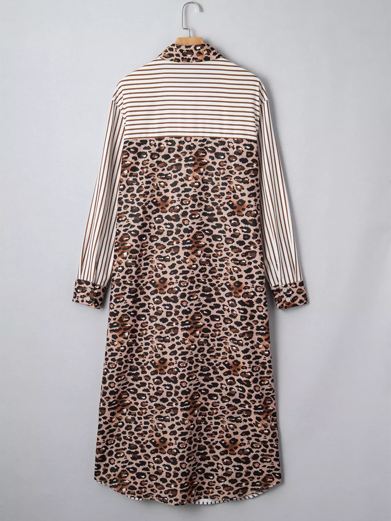 Striped Leopard Print Button Up Shirt Dress