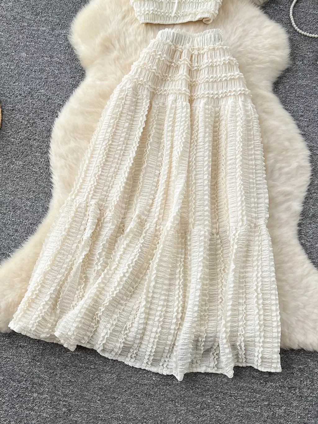 Ruched Crop Top and Maxi Skirt Set