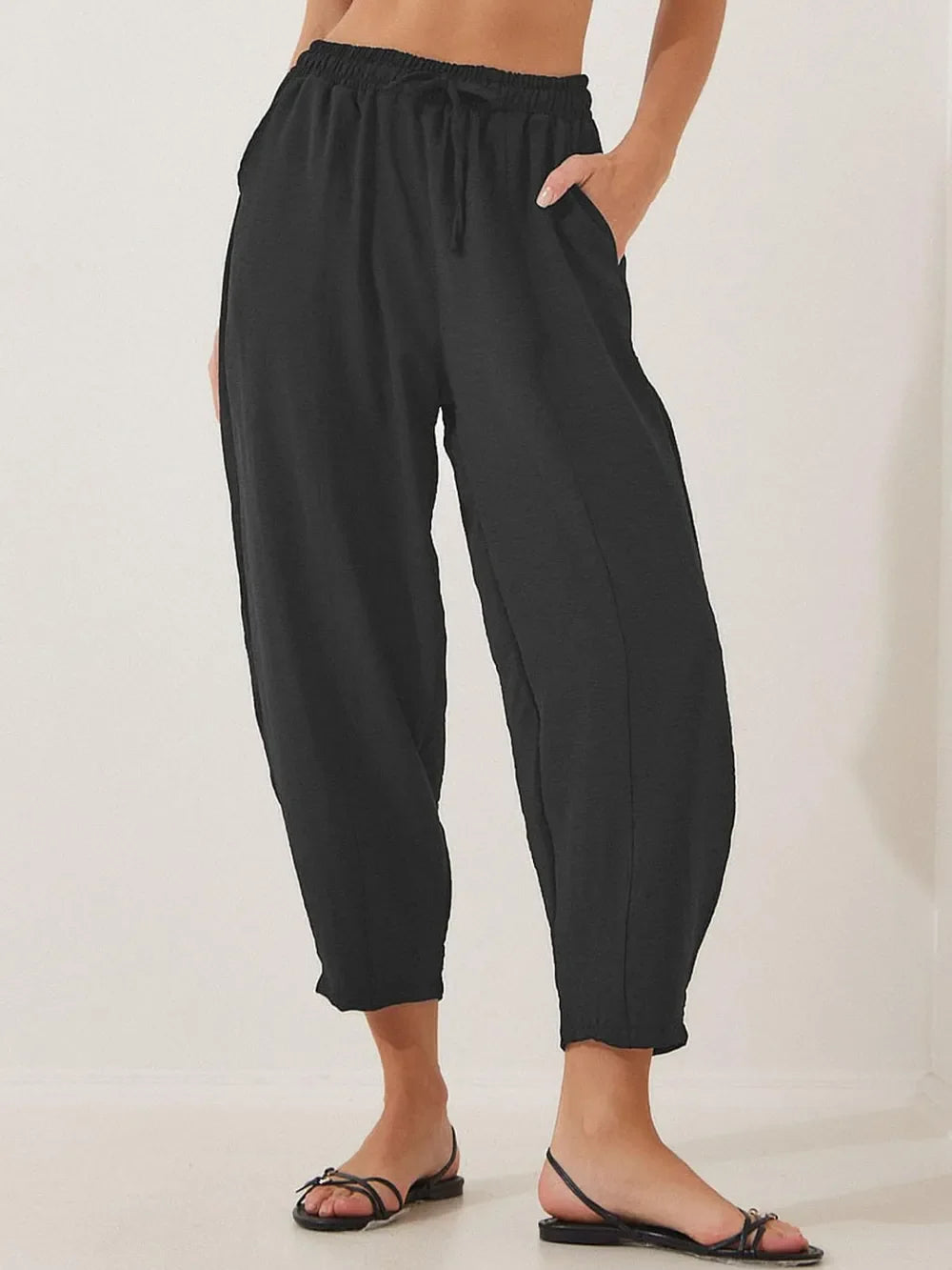 Full Size Drawstring Cropped Jogger Pants Plus Size
