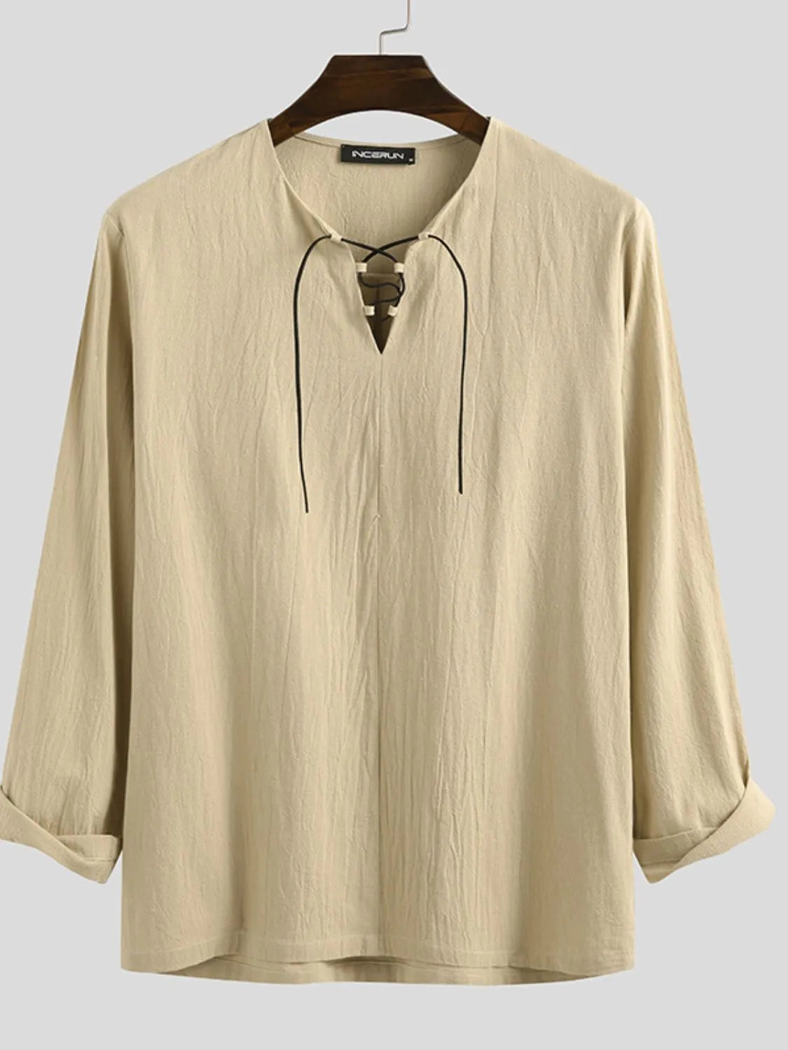 Men's Full Size Casual Lace-Up Long Sleeve Blouse Plus Size
