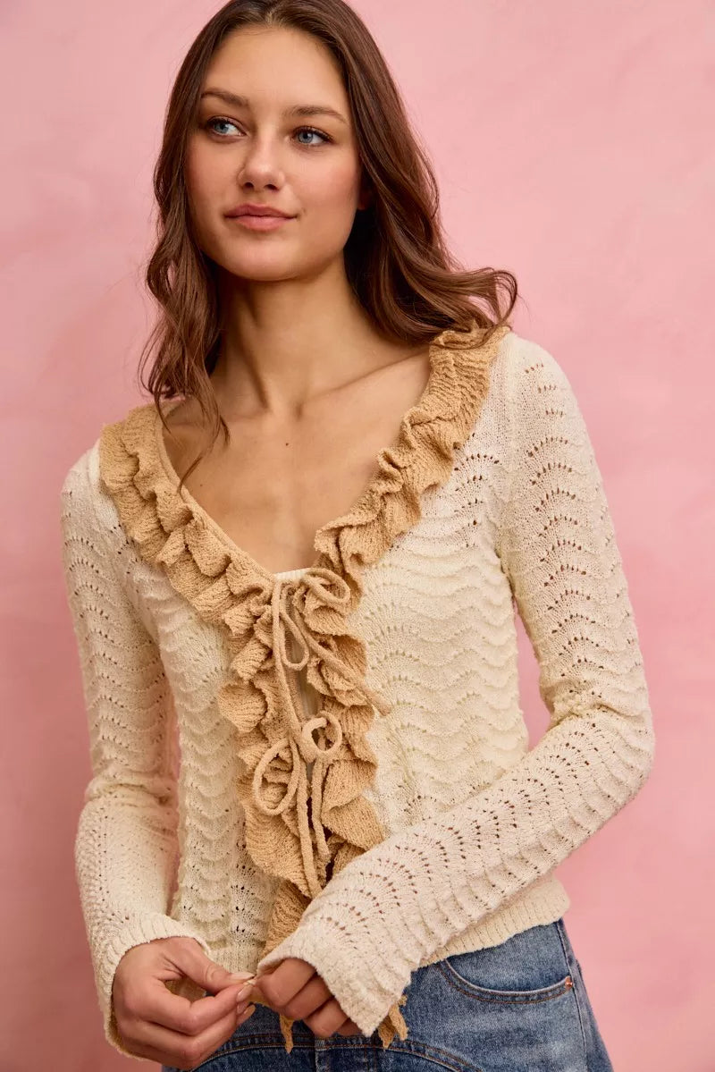 SO ME Pointelle Texture Lightweight Sweater Cardigan
