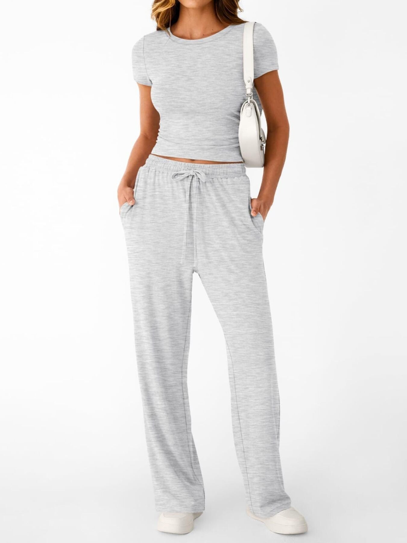 Round Neck Short Sleeve Tee and Pants Set