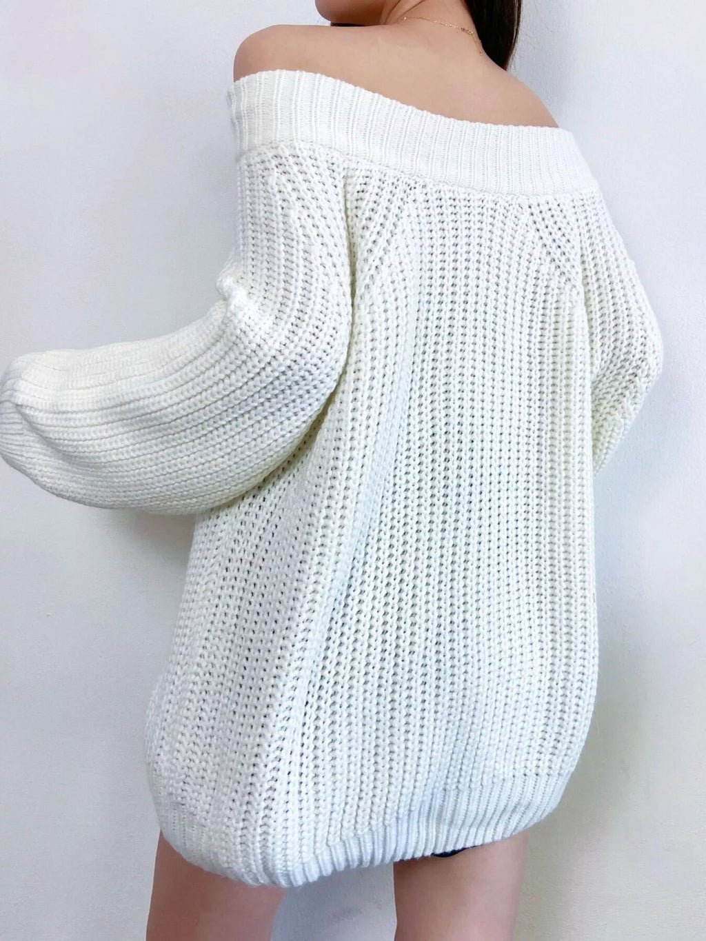 Off-Shoulder Chunky Knit Sweater