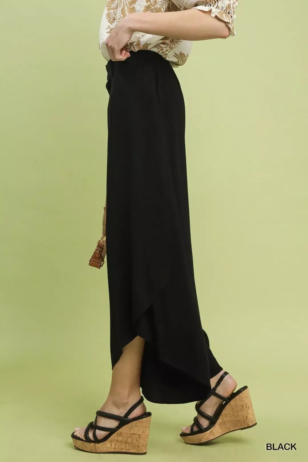 Umgee Flowy Asymmetrical Hem Wide Leg Pants