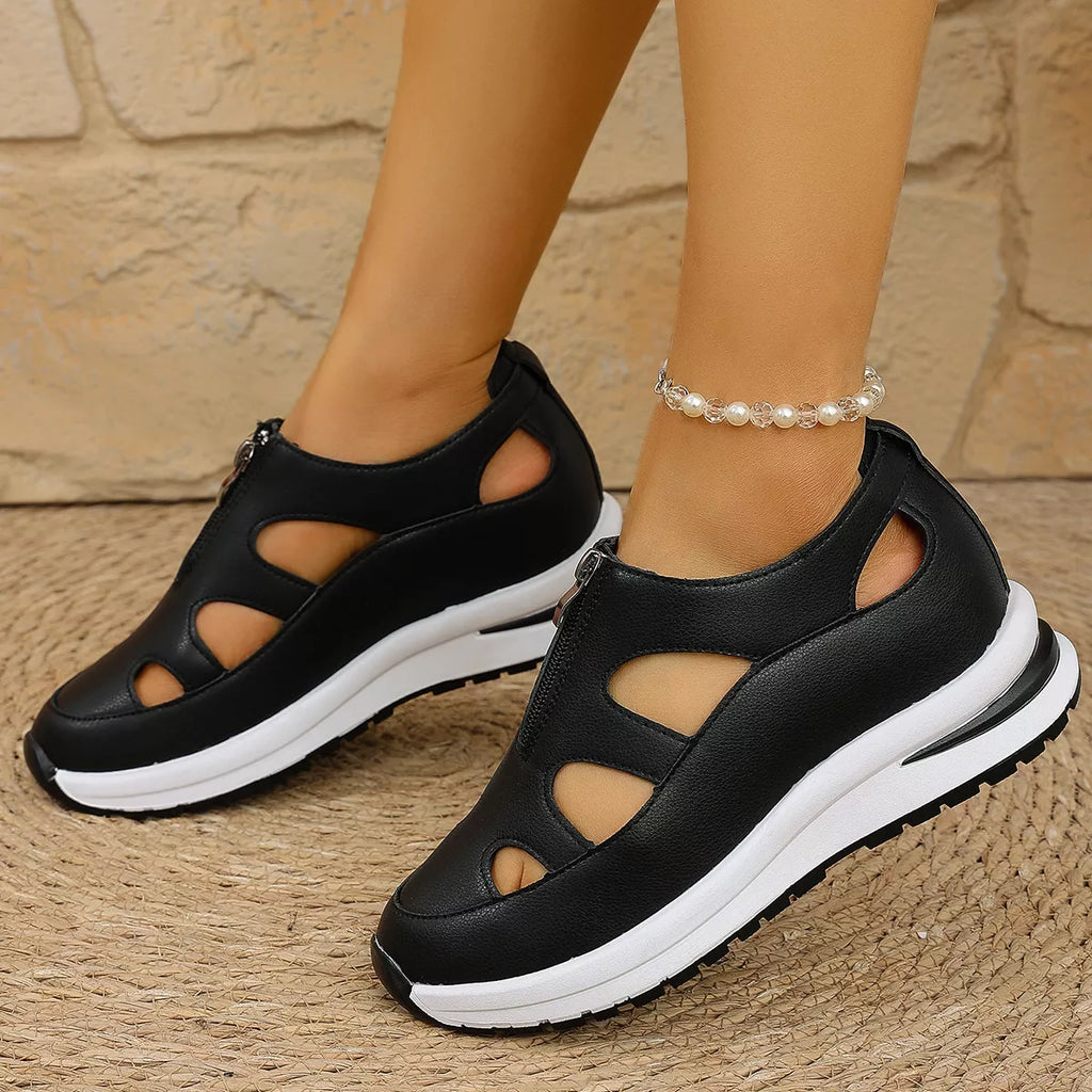 Cutout Zipper Wedge Sneakers