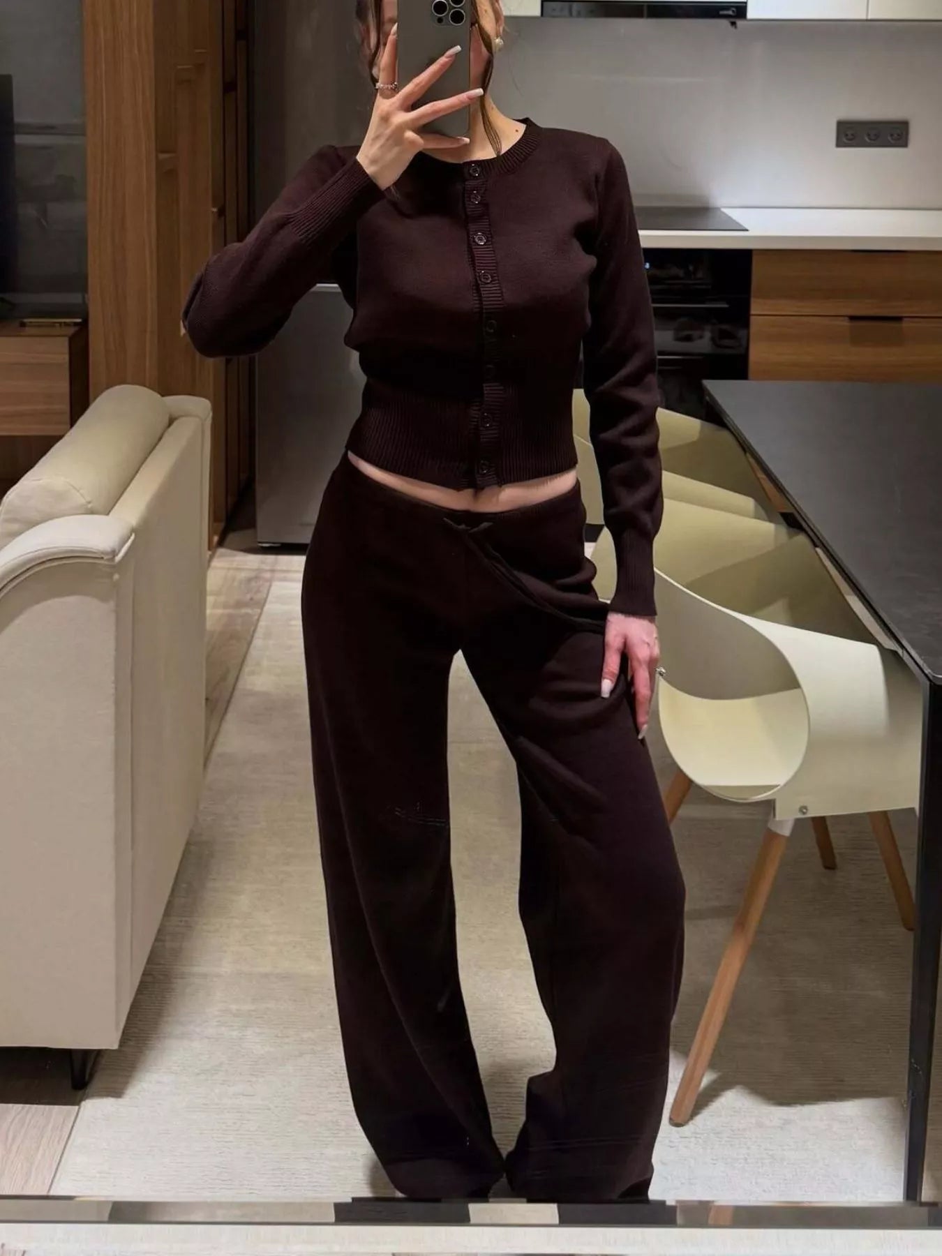 Button Up Cardigan and Pants Knit Set