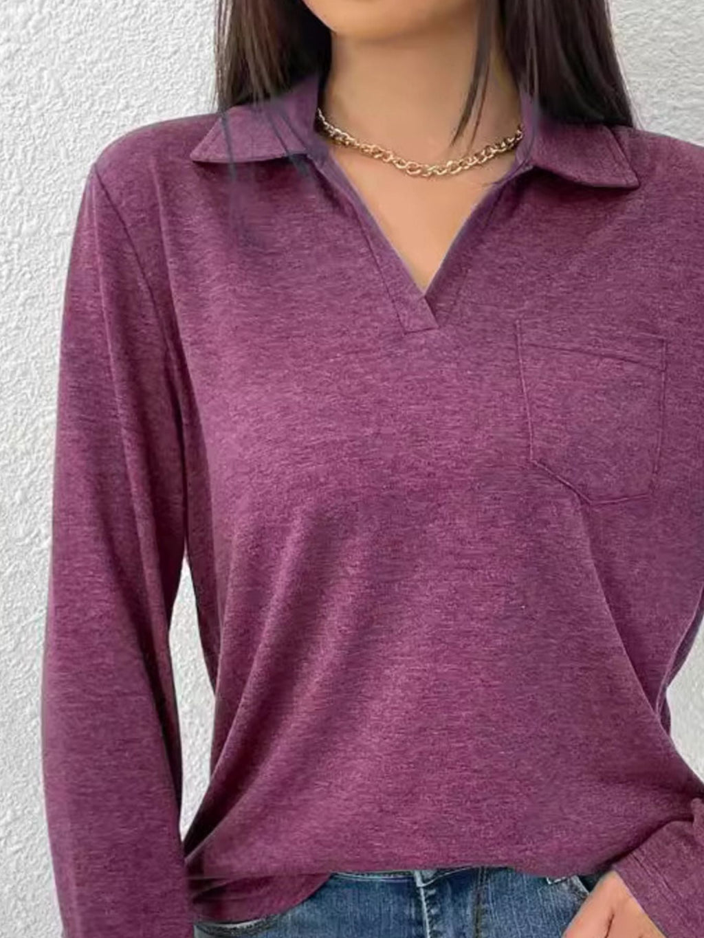 Collared Neck Long Sleeve T-Shirt