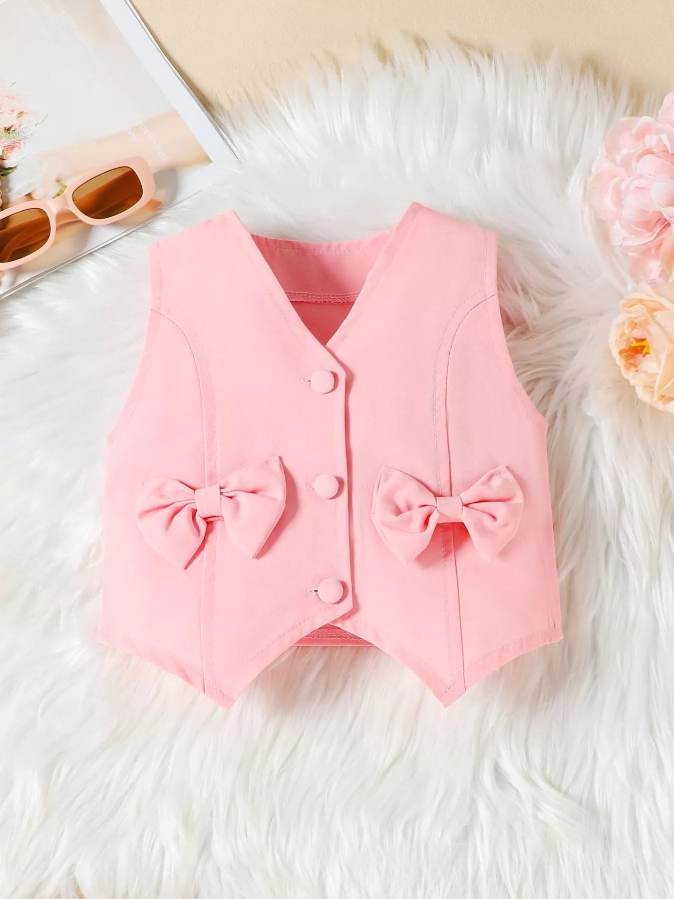 Children's Bowknot Vest & Pleated Skirt Set