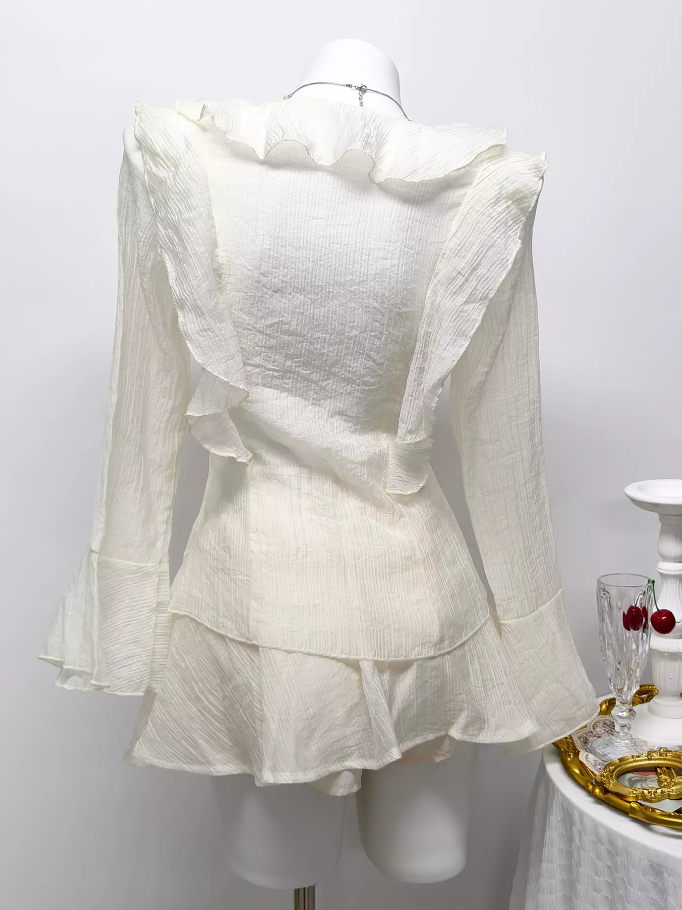 Ruffle Trimmed Blouse and Skirt Set