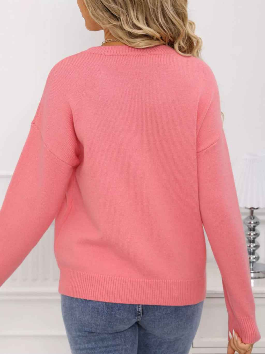 Valentine's Day Heart Bow Round Neck Sweater