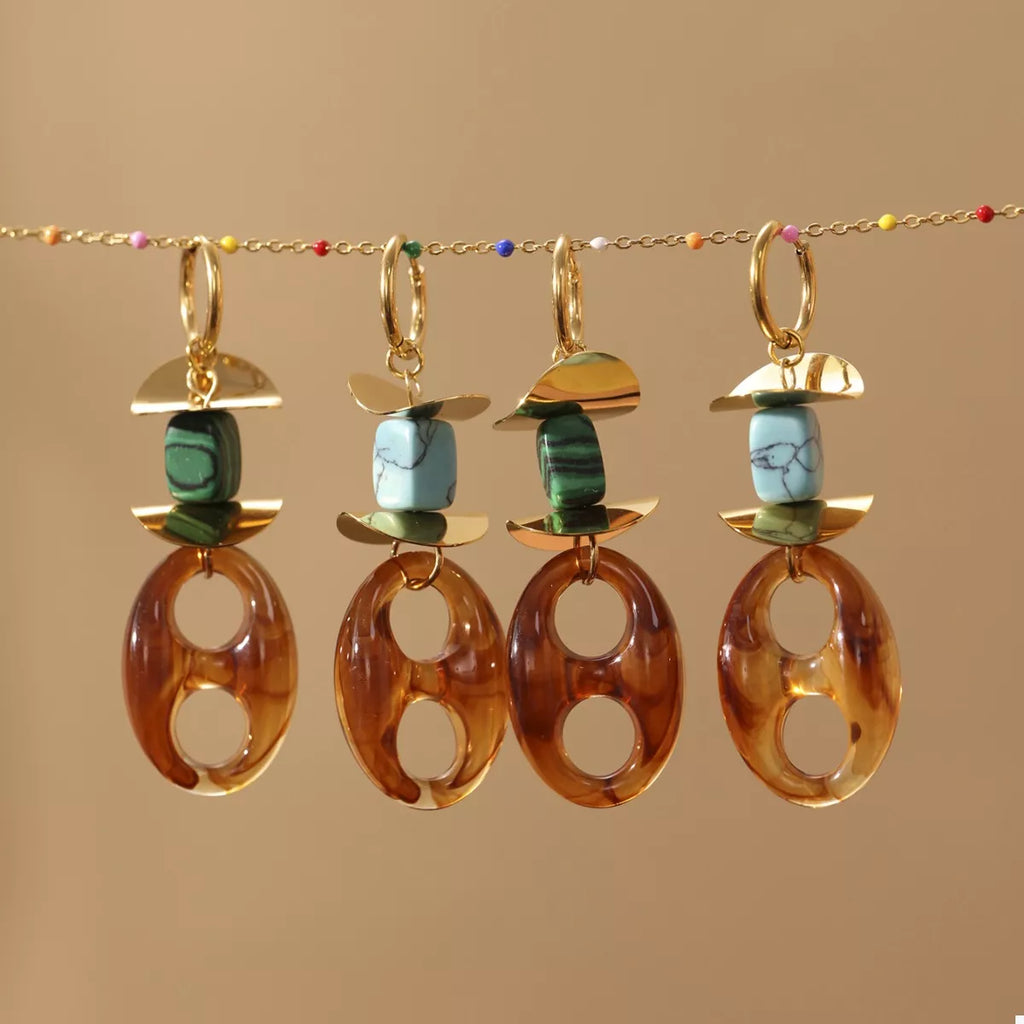 Turquoise Resin Geometric Drop Earrings