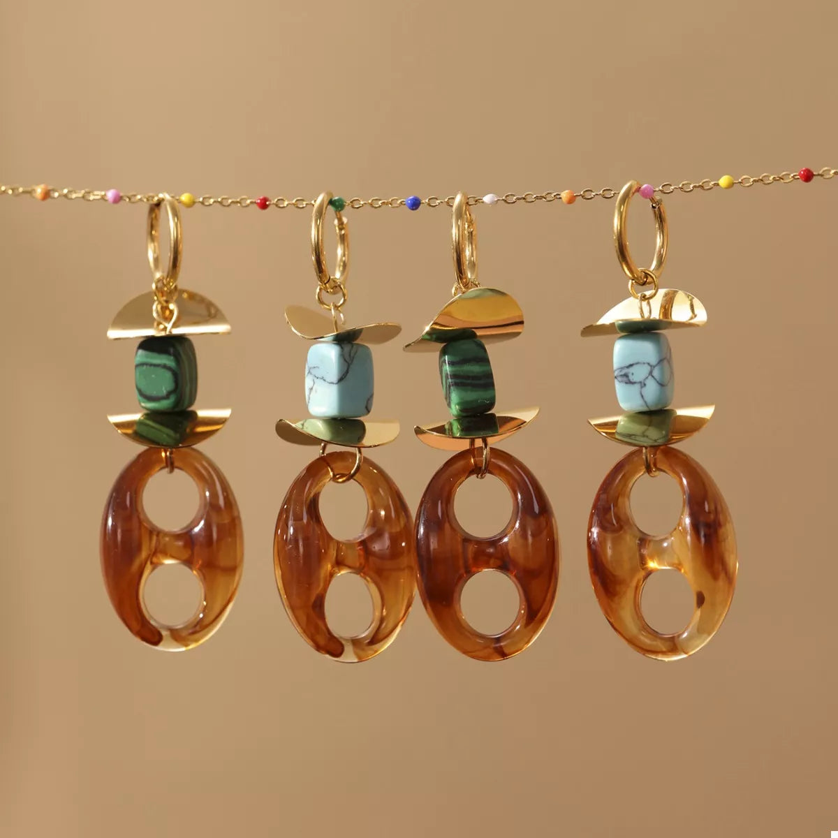 Turquoise Resin Geometric Drop Earrings