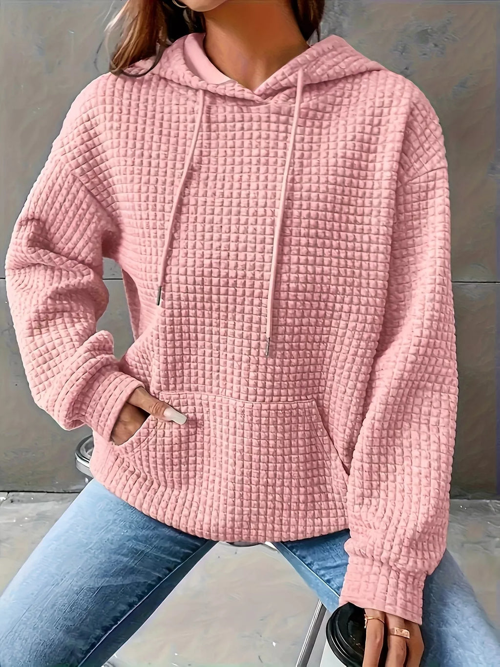 Textured Knit Drawstring Hoodie