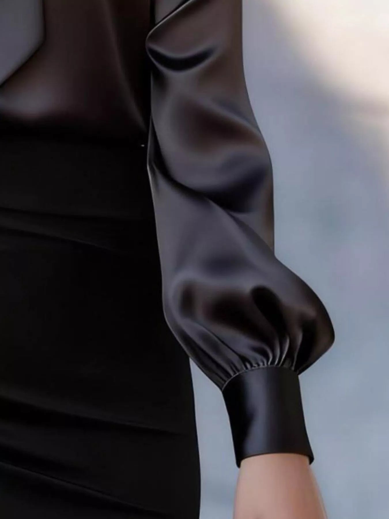 Satin Bow Tie Long Sleeve Blouse