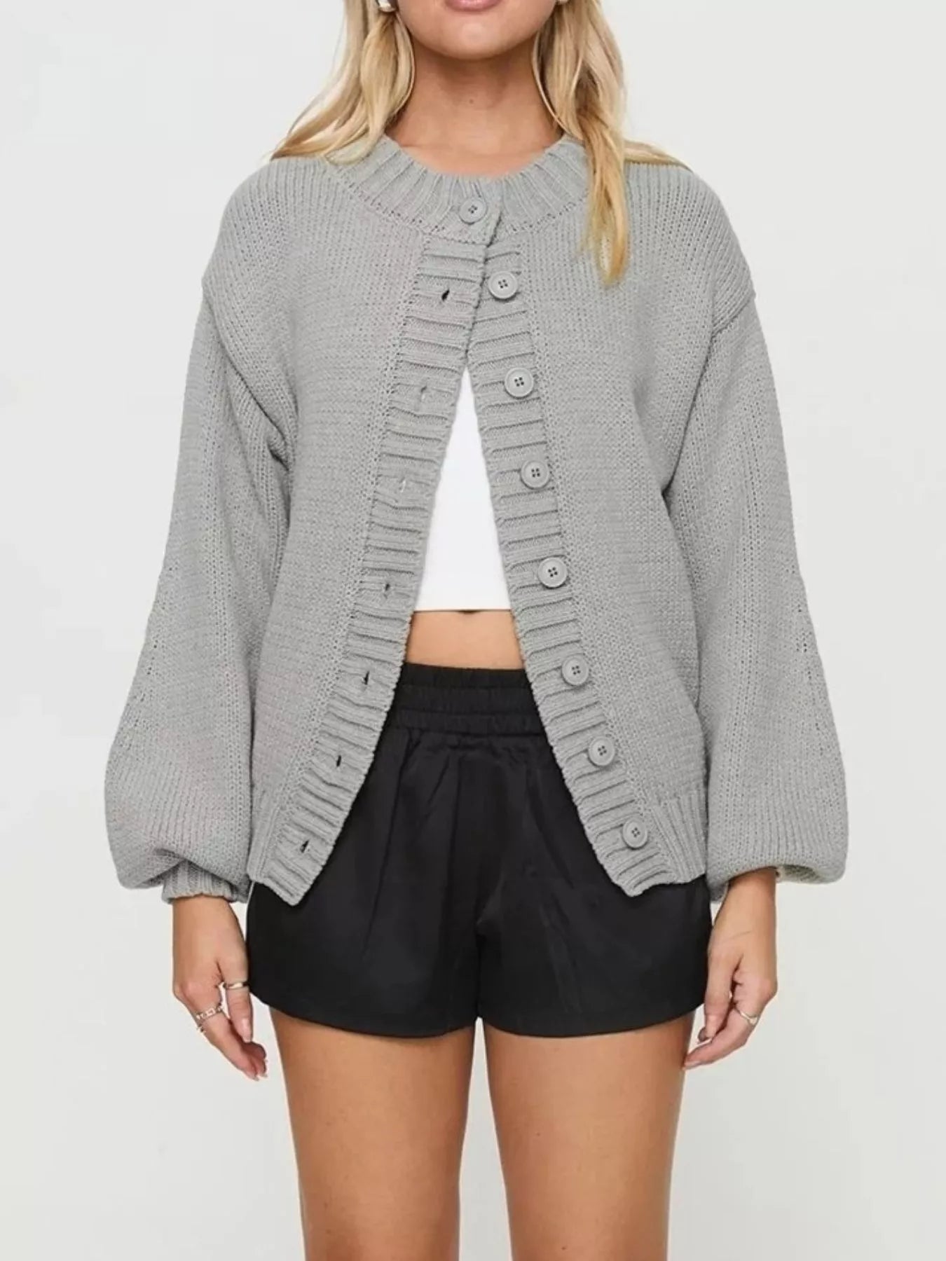 Full Size Button-Down Knit Cardigan Plus Size