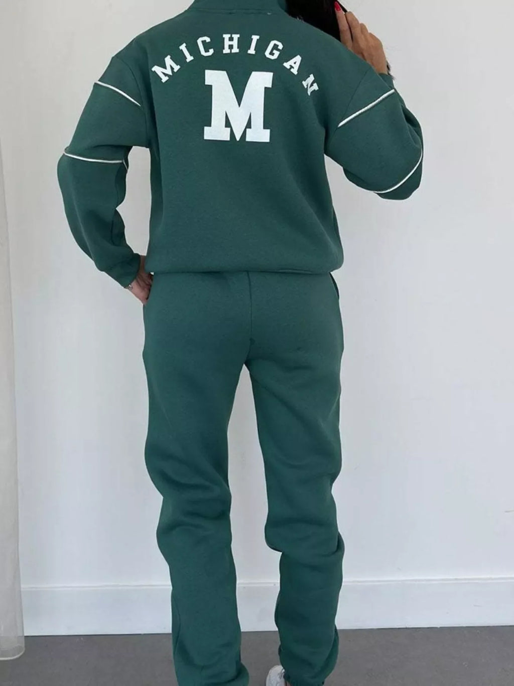 Full Size Striped Quarter Zip Top and Pants Set Plus Size