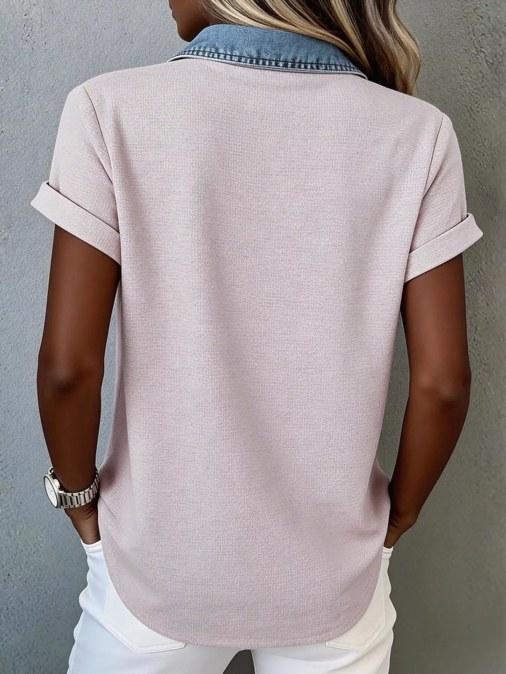 Denim Trim Short Sleeve Shirt