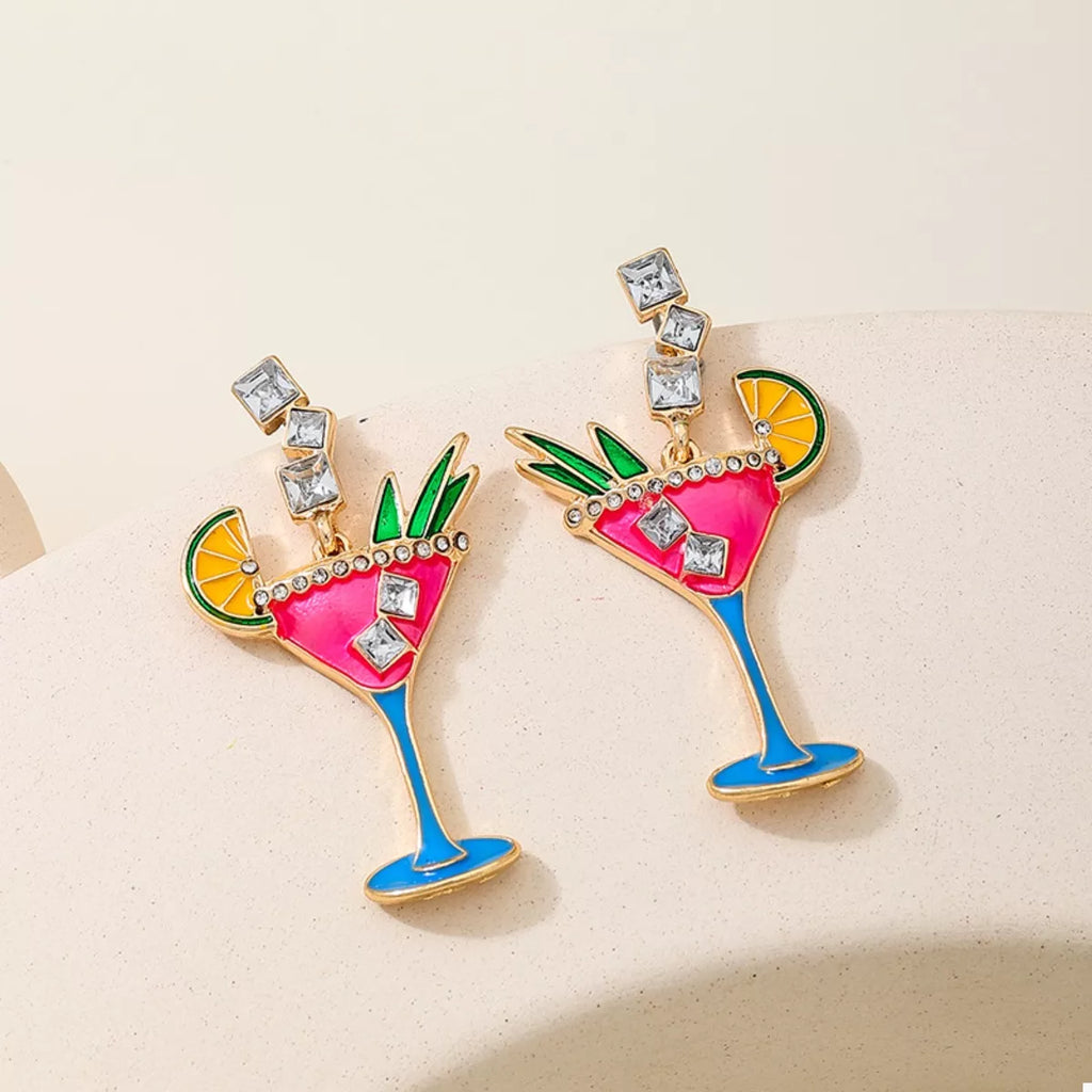 Cocktail Glass Dangle Earrings