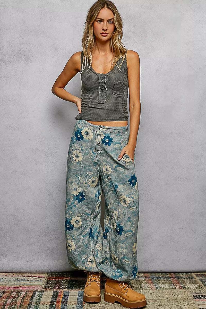 POL Lace Trim Tank with Front Button Closure