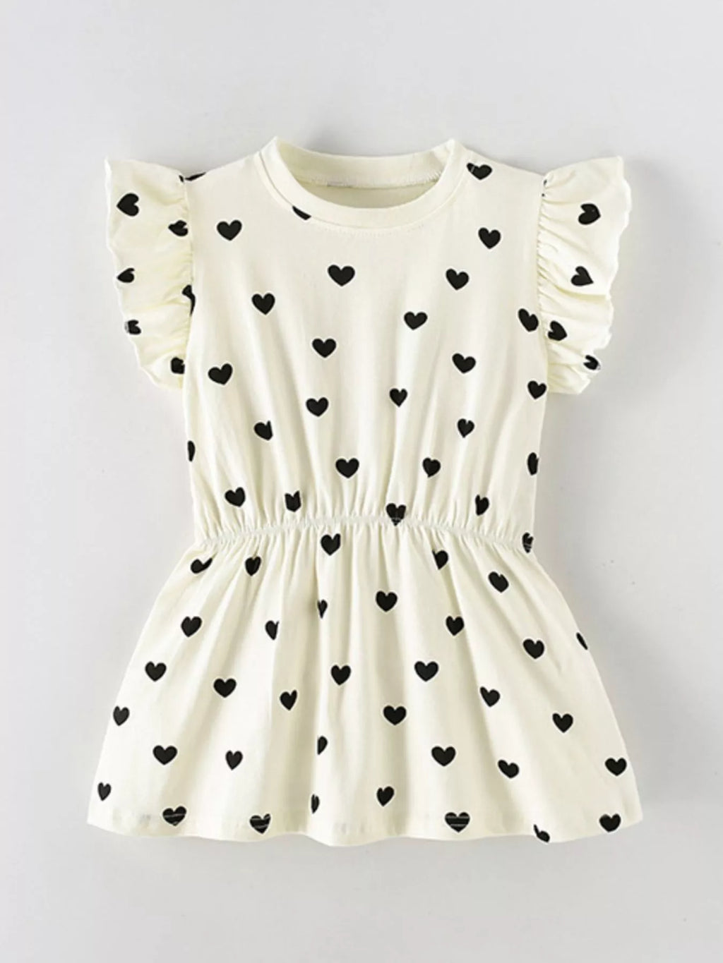 Children's Heart Print Ruffle Sleeve Dress
