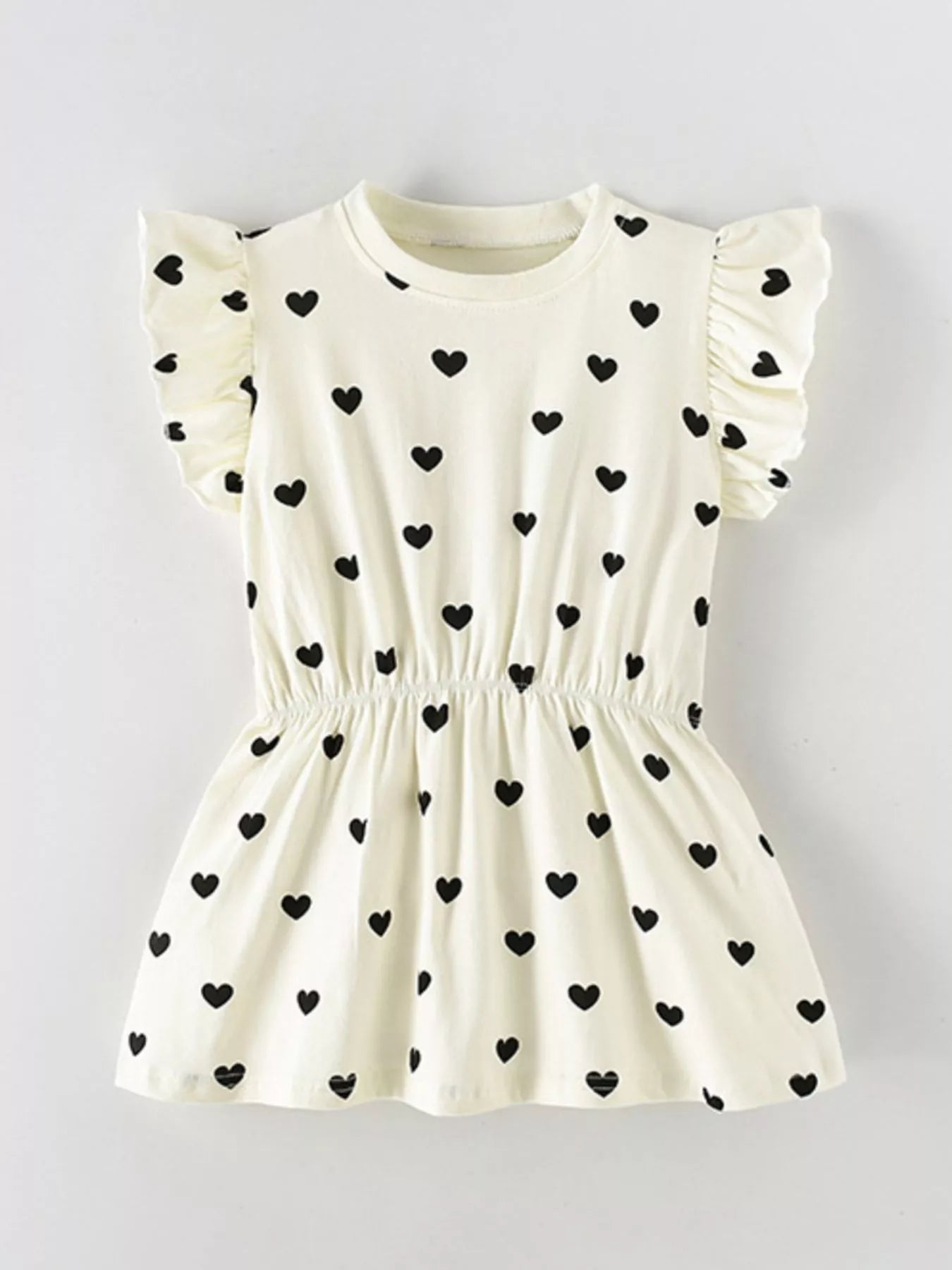 Children's Heart Print Ruffle Sleeve Dress