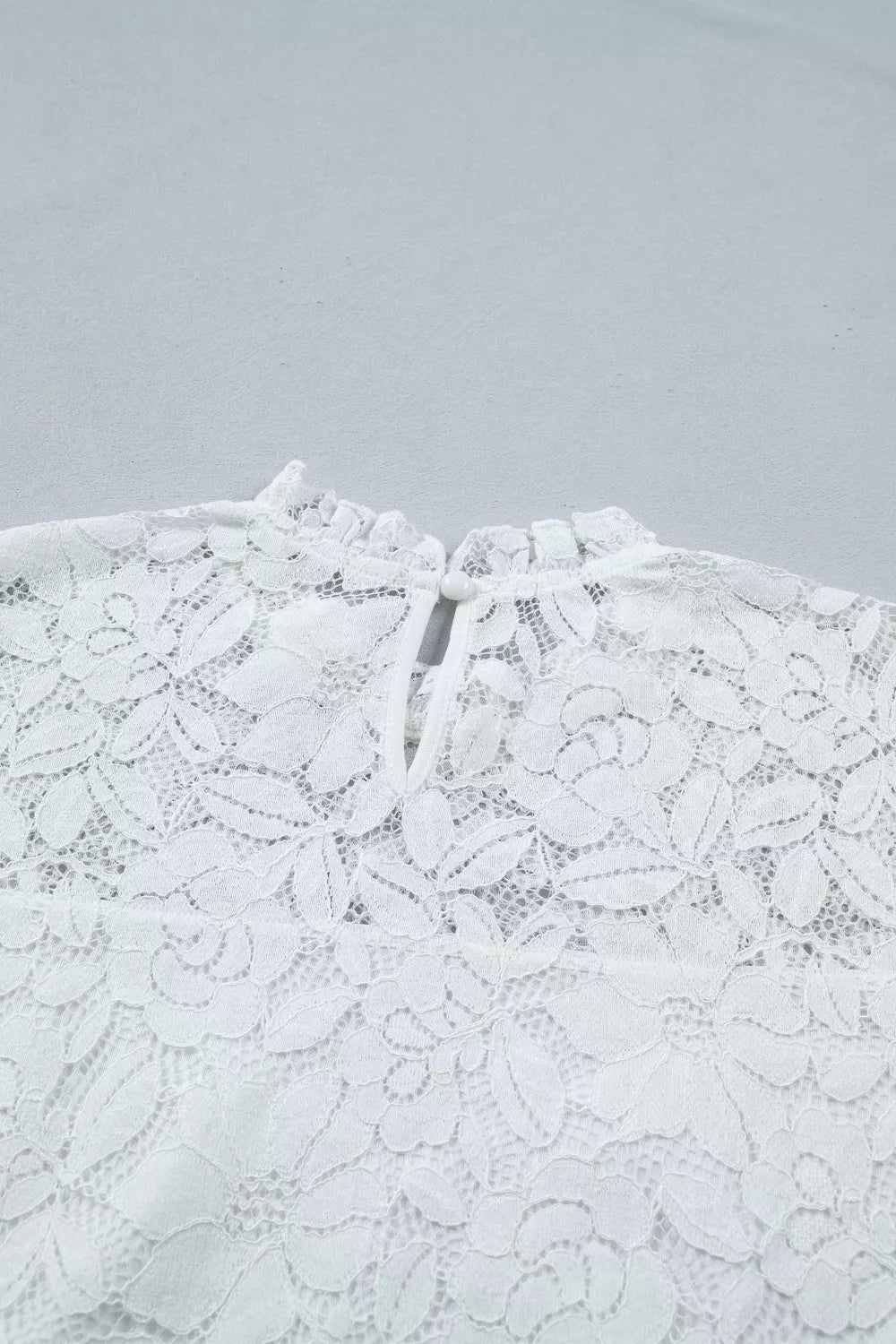 Ruffled Round Neck Long Flounce Sleeve Sheer Lace Blouse