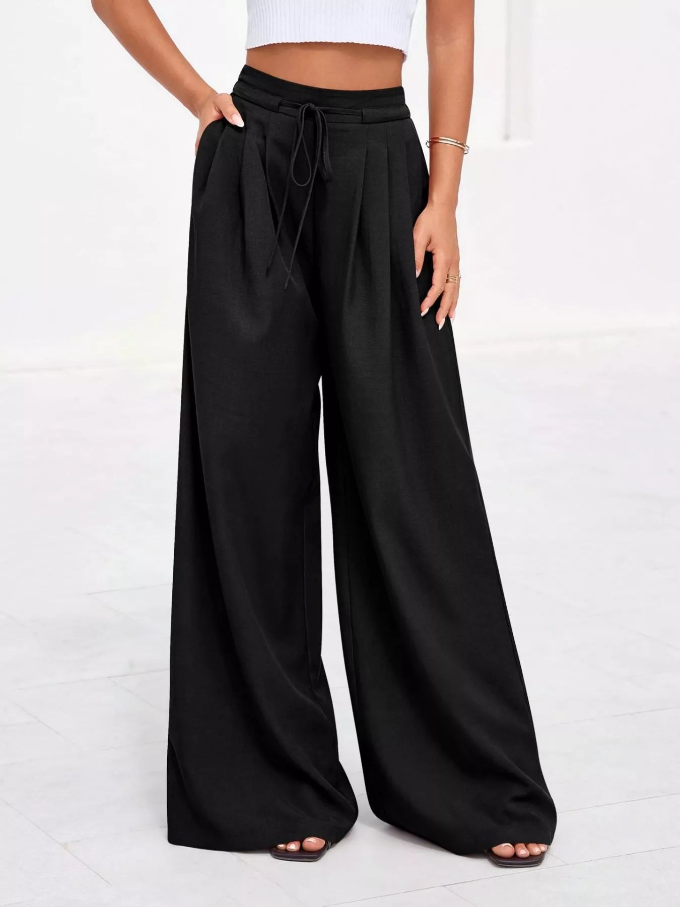 Full Size High-Waisted Wide-Leg Pleated Pants Plus Size
