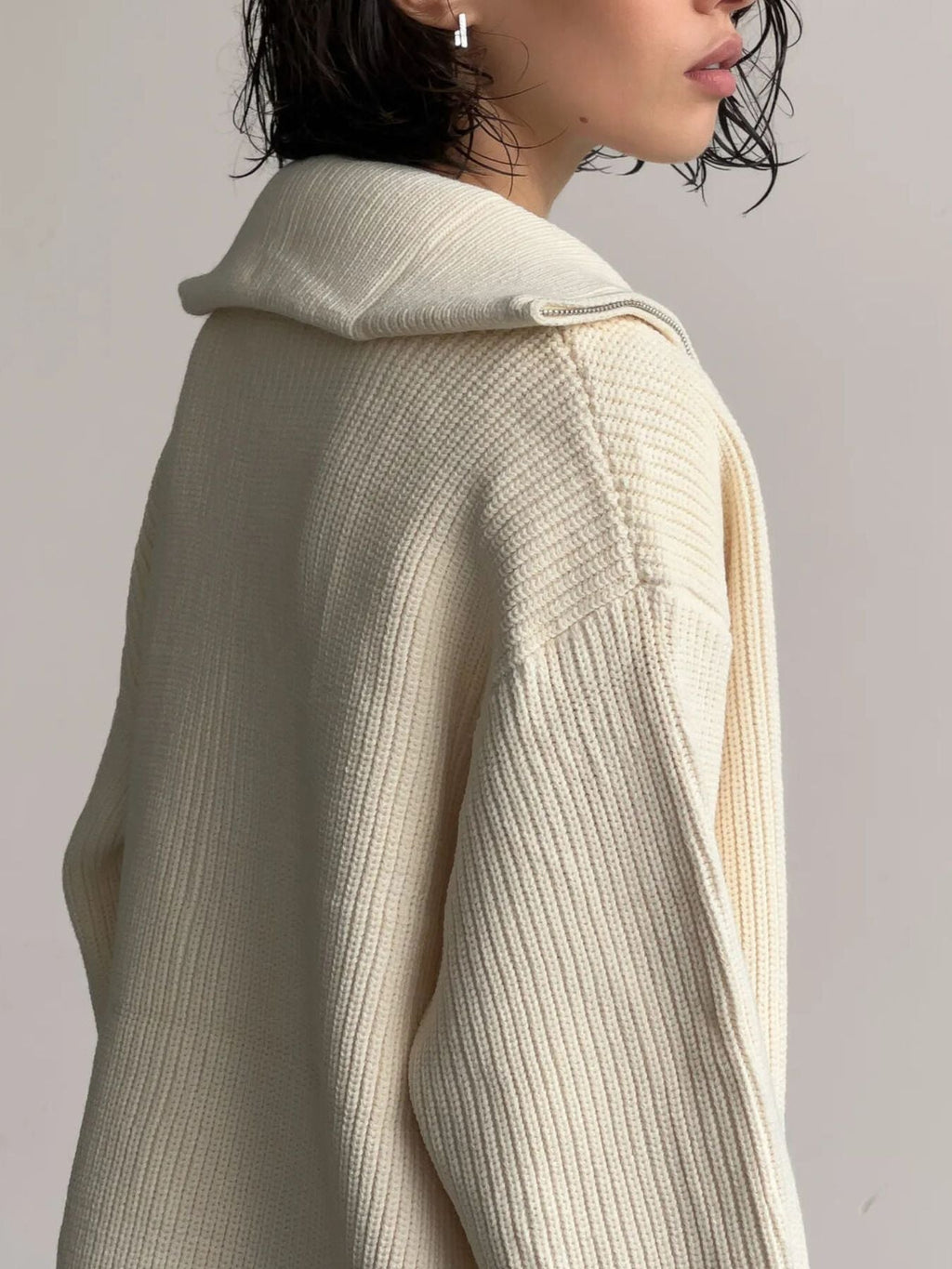 Zip-Up Ribbed Knit Cardigan