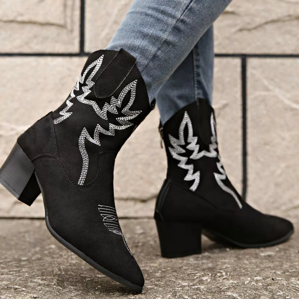Point Toe Block Heels Boots