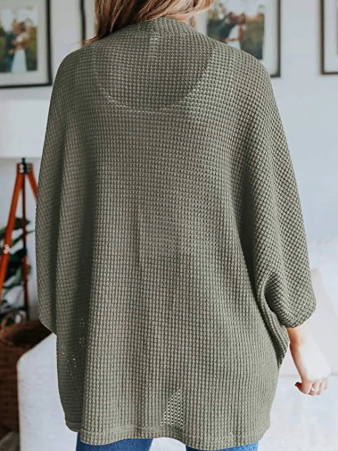 Full Size Open Front Waffle Knit Cardigan Plus Size