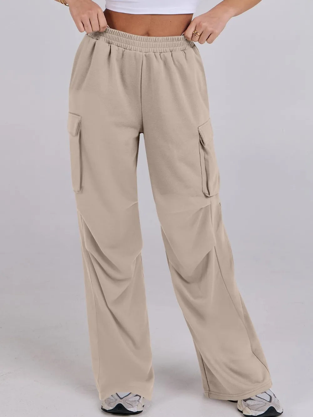Elastic Waist Wide Leg Pants with Pockets