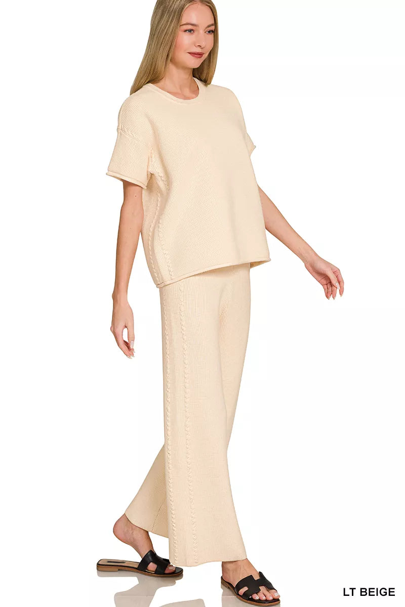Zenana Viscose Round Neck Top & Pants Set