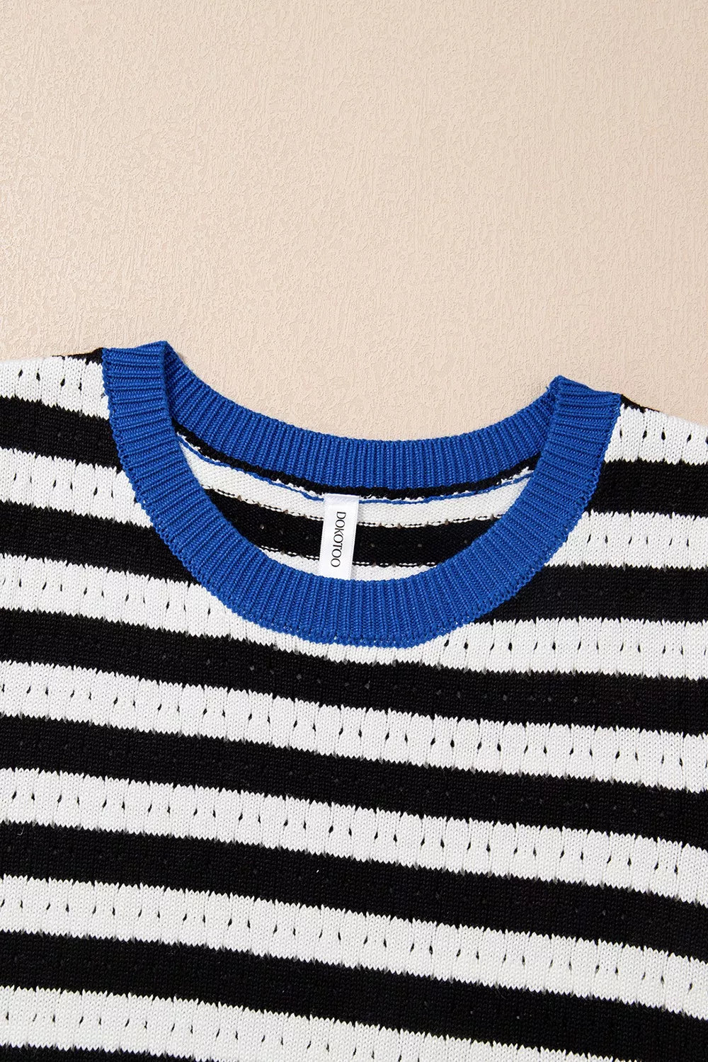 Stripe Pointelle Knit Contrast Trim Sleeveless Sweater Top