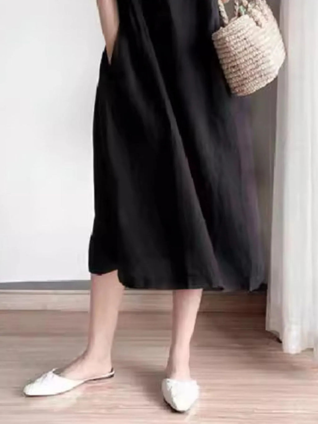 Full Size Casual Round Neck Midi Dress Plus Size