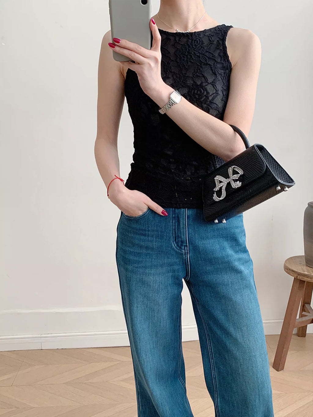 Lace Round Neck Long Sleeve Top