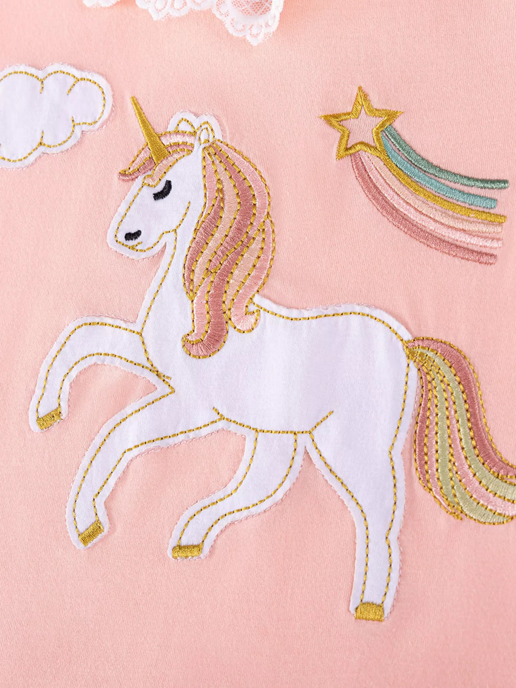 Children's Unicorn Embroidered Lace Collar Casual Dress