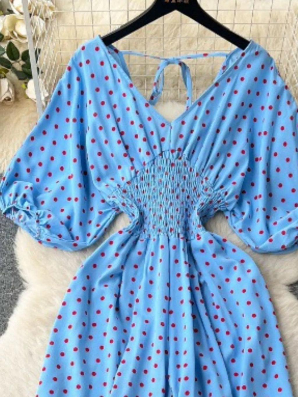 Smocked V-Neck Wide Leg Jumpsuit