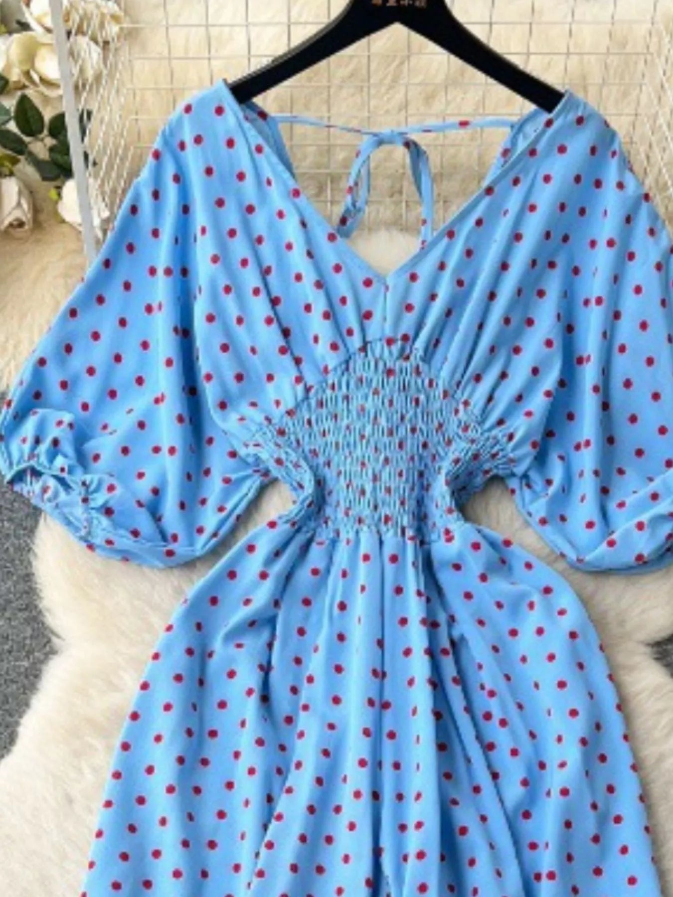 Smocked V-Neck Wide Leg Jumpsuit