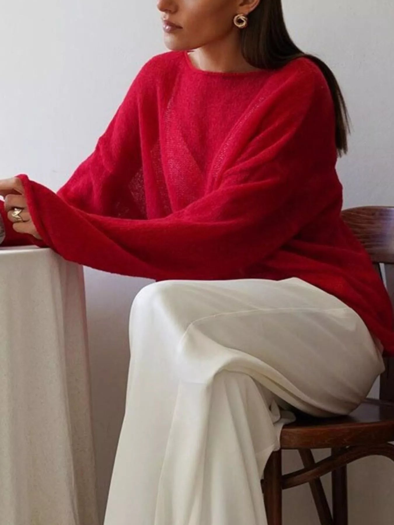 Boat Neck Dropped Shoulder Sweater