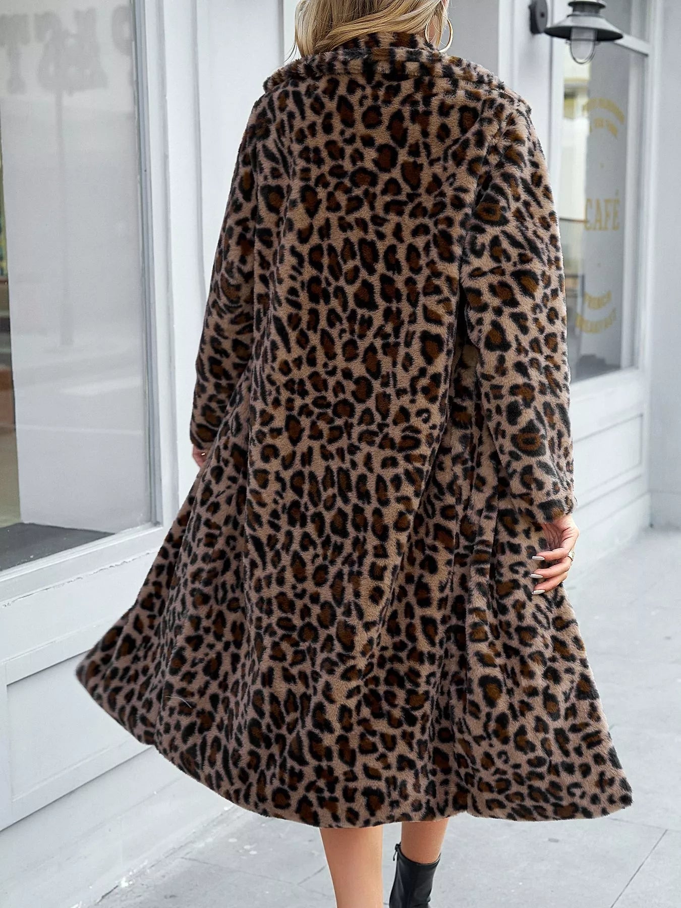 Leopard Print Faux Fur Longline Coat