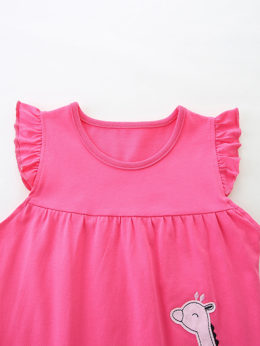 Children's Giraffe Applique Ruffle Sleeve Top & Floral Shorts Set