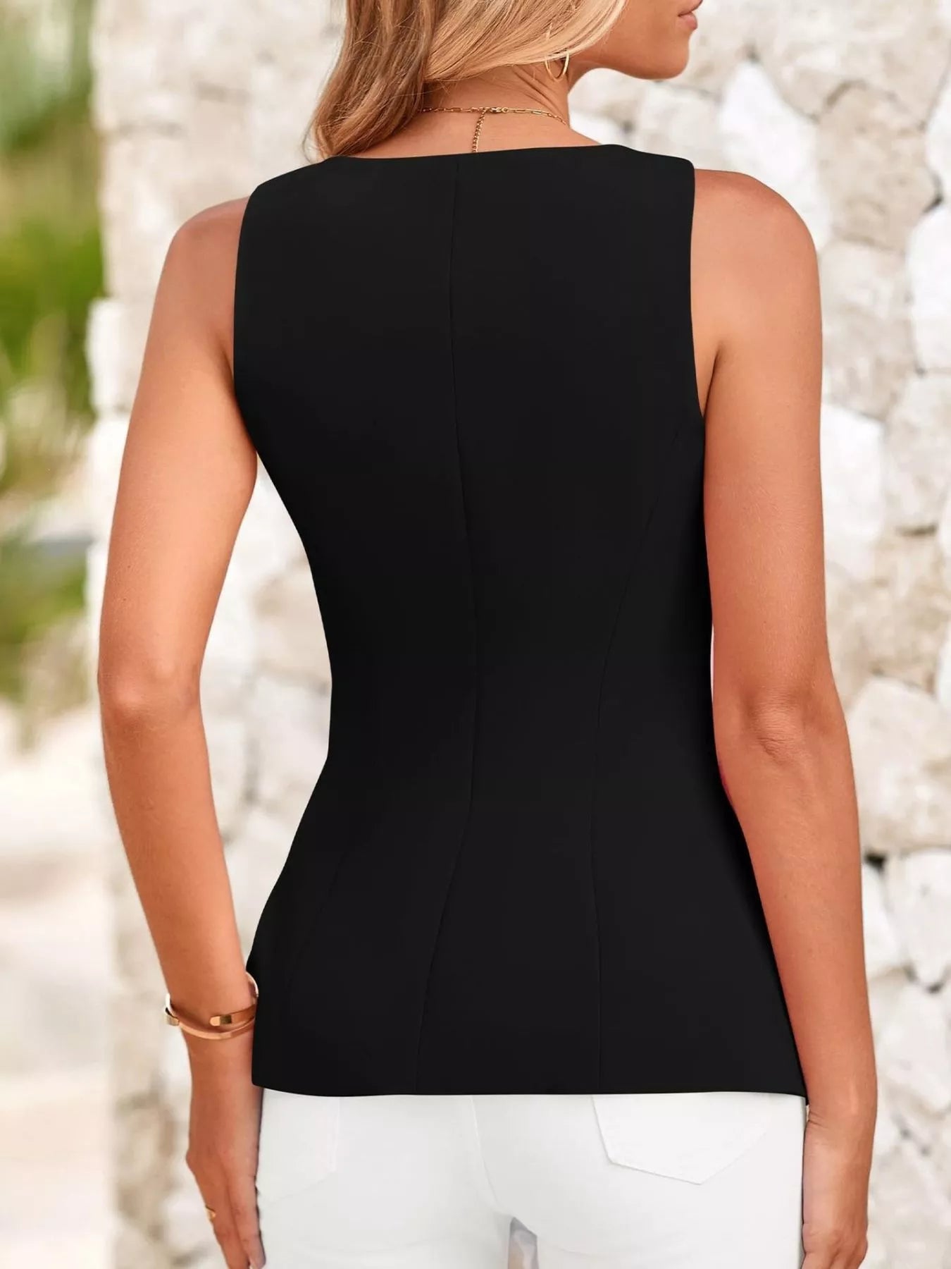 Square Neck Button-Up Vest